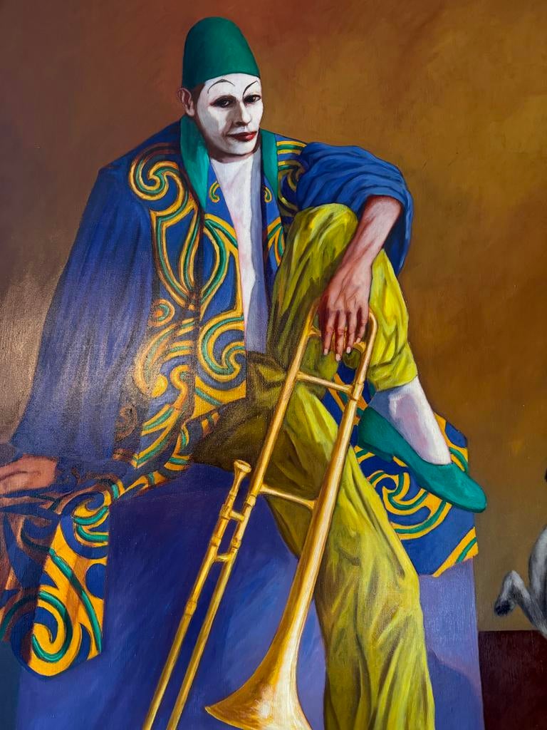 George van Herwaarde - Clown met Trombone en Hond (1984), Antiek en Kunst, Kunst | Schilderijen | Klassiek, Ophalen