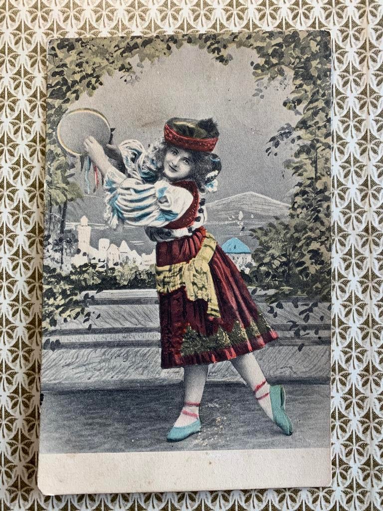 1908 Danseres met tamboerijn (FR), Ophalen of Verzenden, Voor 1920, Gelopen, Overige thema's