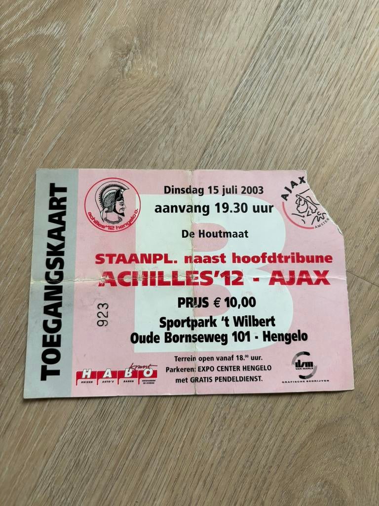 Achilles ‘12 - Ajax Ticket 15-07-2003, Ophalen of Verzenden, Ajax, Overige typen
