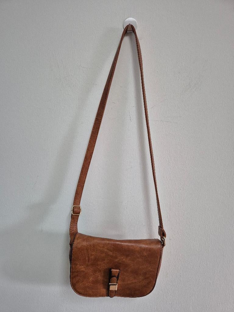 Tas34 - Cognackleurige tas geen leer (1), Ophalen of Verzenden, Bruin, Handtas