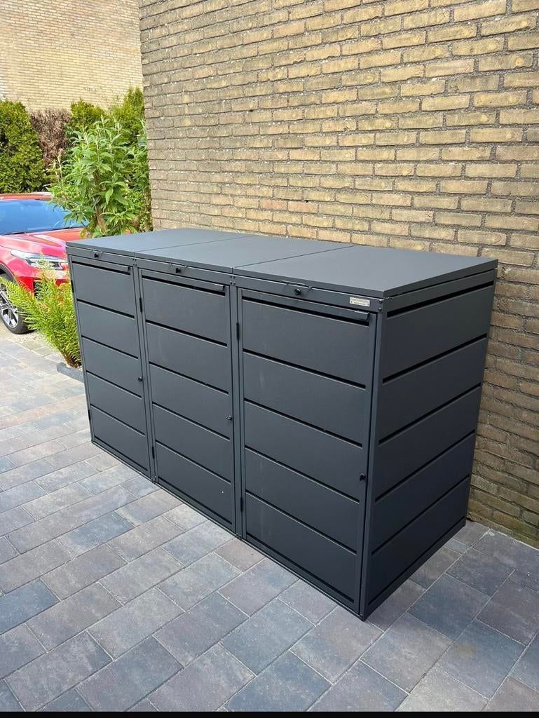 Stijlvolle Afvalcontainerberging voor 3 Containers, Ophalen, Zo goed als nieuw, Metaal, Containerberging