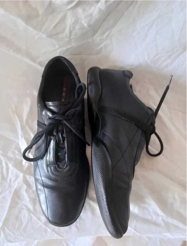 PRADA shoes size 38 black leather, Prada, Verzenden, Zwart, Sneakers of Gympen