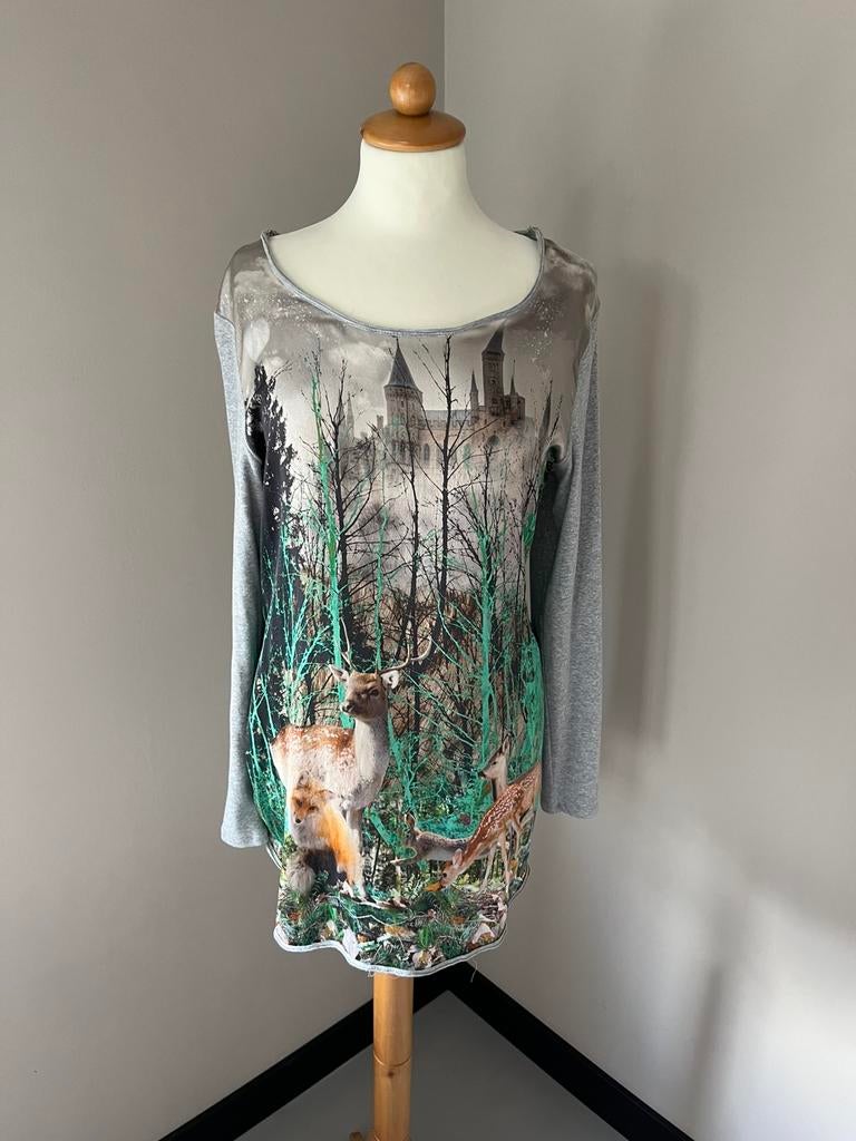 Marccain tuniek shirt grijs met hertenprint N4 40, Ophalen of Verzenden, Zo goed als nieuw, Maat 38/40 (M), Grijs
