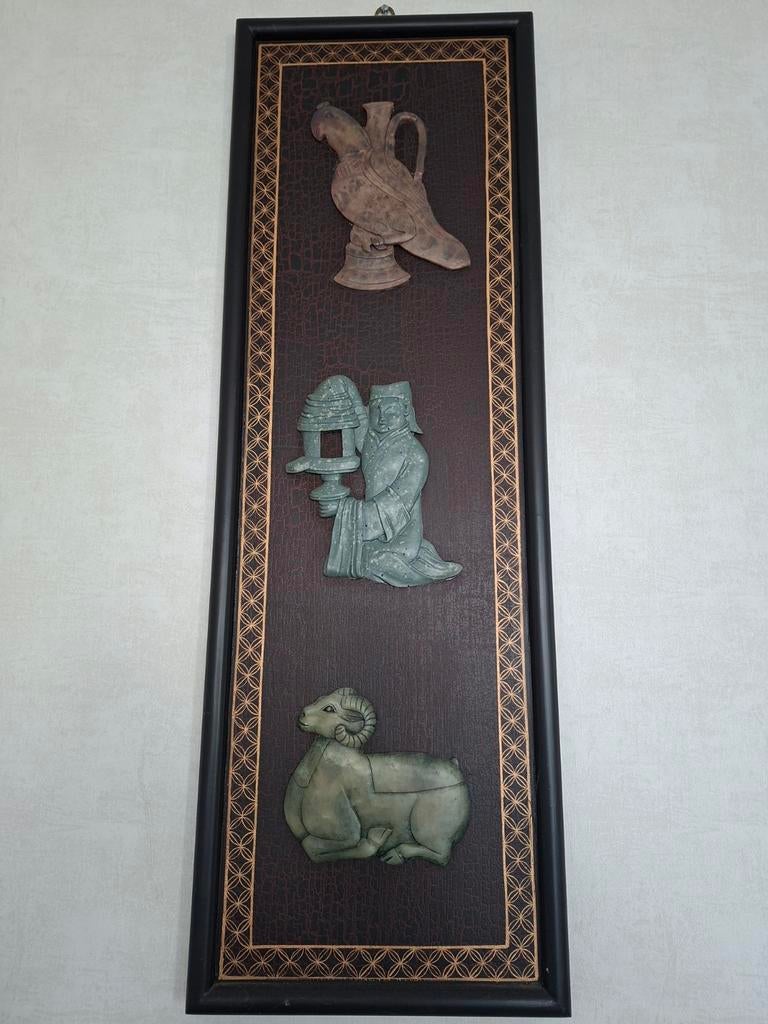 Vintage Aziatische Wanddecoratie met 3 Reliëfs, Ophalen, 50 - 100 cm, Handgemaakt, Wanddecoratie