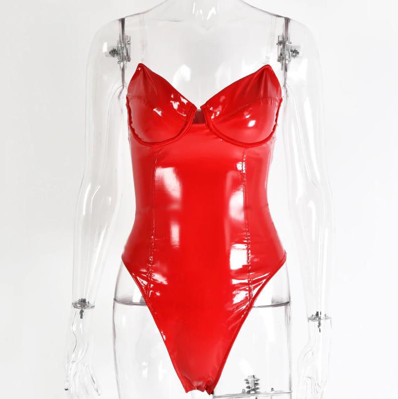 Rode leren dames romper pakje bodysuit sexy vrouwen wetlook, Verzenden, Rood, Body of Korset