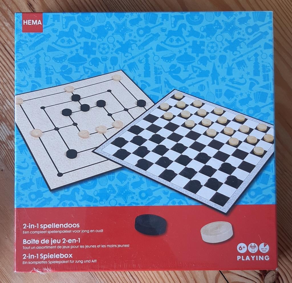 NIEUW IN DOOS Hema 2-in-1 Spellendoos: Dammen en Molenspel, Een of twee spelers, Ophalen of Verzenden, Nieuw, Hema