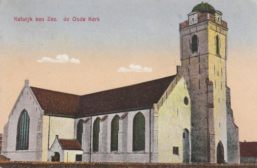 Katwijk aan Zee kerk, Verzamelen, Ansichtkaarten | Nederland, Ophalen of Verzenden, 1920 tot 1940, Gelopen, Zuid-Holland