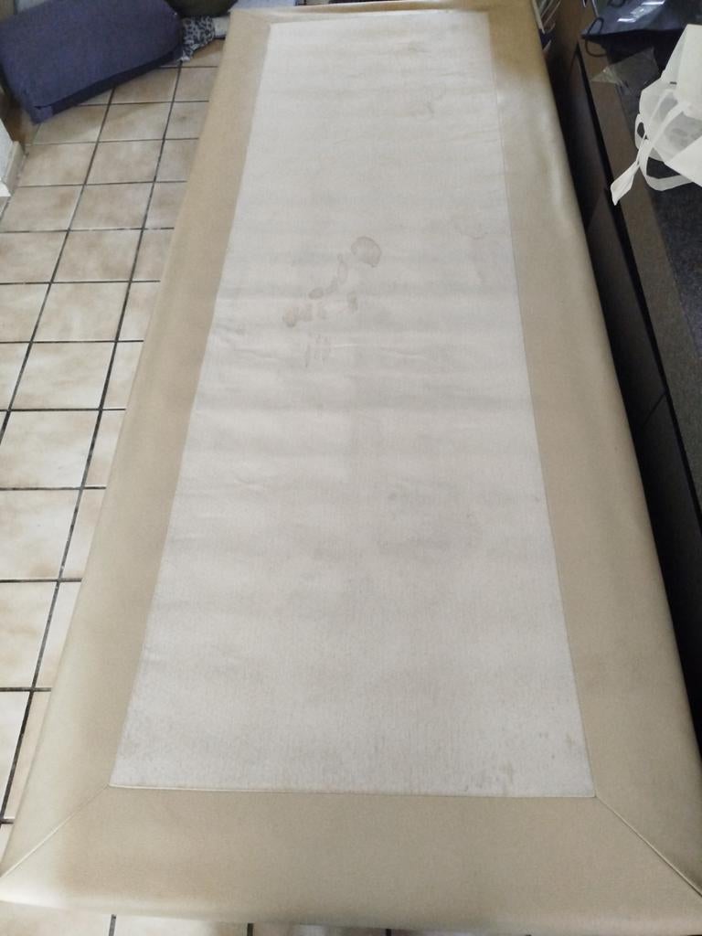 Eenpersoons bed met beige bekleding, Huis en Inrichting, Slaapkamer | Bedden, Ophalen of Verzenden