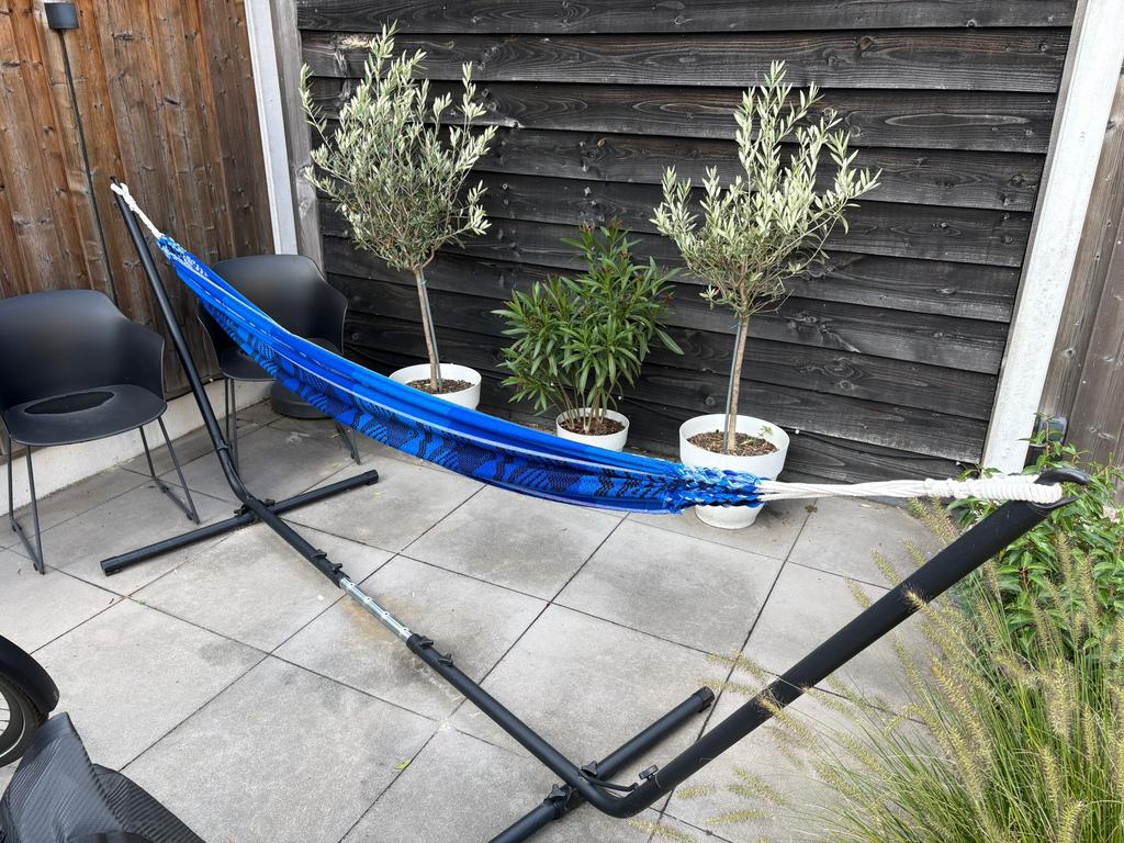 Mooie hangmat met standaard, Tuin en Terras, Hangmatten, Ophalen, Zo goed als nieuw
