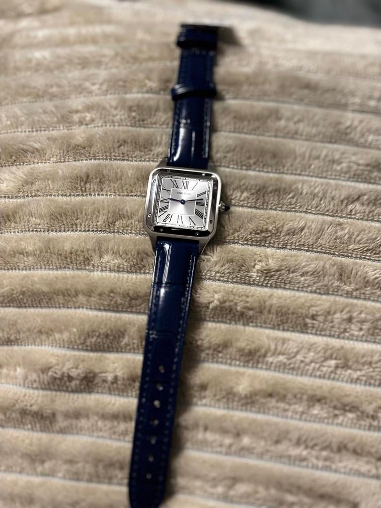 Cartier Santos-Dumont Horloge Quartz, Leer, Staal, Polshorloge, Nieuw