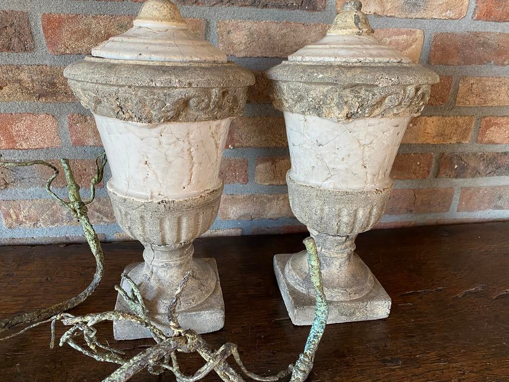 Brocante set klassieke stenen ( tuin) potten, Ophalen of Verzenden, Gebruikt