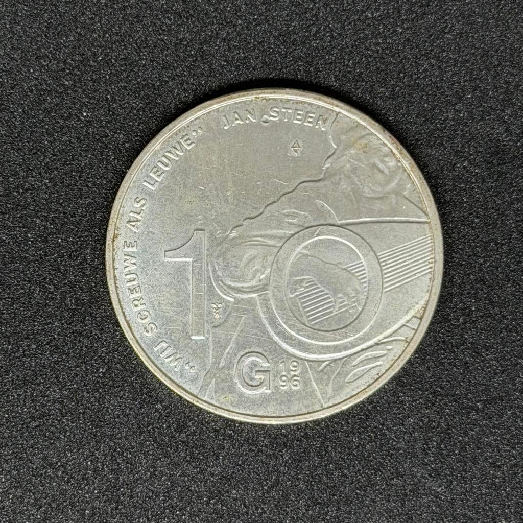 Zilveren tientje 10 Gulden Herdenkingsmunt 1996 Jan Steen, Koningin Beatrix, Zilver, Ophalen of Verzenden, Losse munt