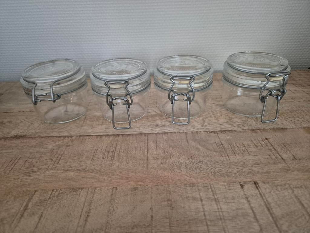 4 kleine weckpotjes (2 nieuw, 2 gebruikt), Huis en Inrichting, Ophalen, Gebruikt, Overige typen, Glas