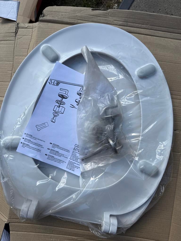 Thermoset toiletzitting wit met RVS scharnieren, Doe-het-zelf en Verbouw, Sanitair, Ophalen, Nieuw, Rvs, Toilet