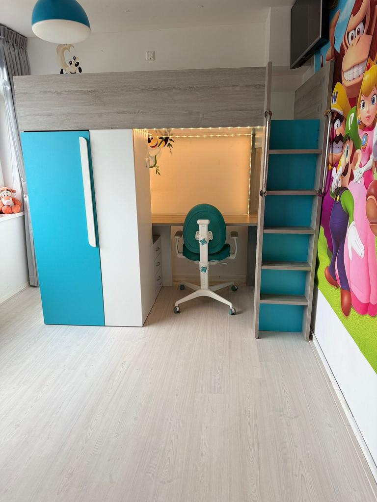 EMOB hoogslaper met bureau en kas, Kinderen en Baby's, Kinderkamer | Stapelbedden en Hoogslapers, Ophalen, Hoogslaper