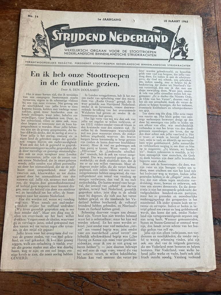 WO2 Nederlands weekblad stoottroepen Venlo maart 1945 Venlo, Verzamelen, Militaria | Tweede Wereldoorlog, Verzenden, Nederland