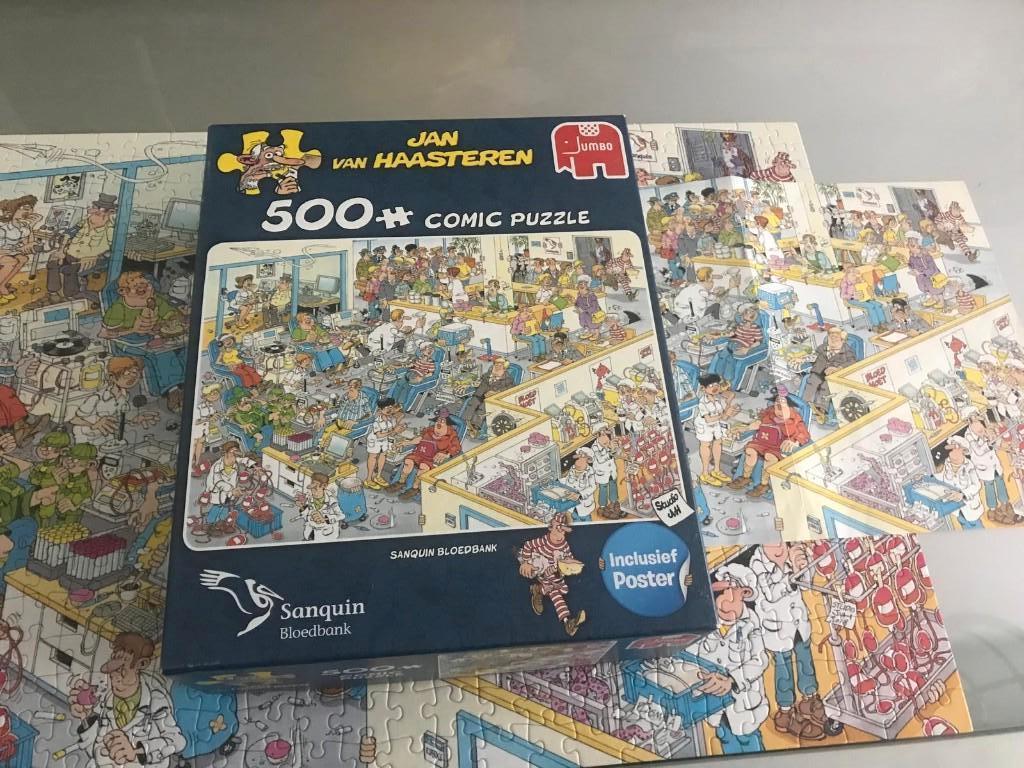 Jan van Haasteren Sanquin Bloedbank 500st Jumbo, Ophalen of Verzenden, 500 t/m 1500 stukjes, Zo goed als nieuw, Legpuzzel