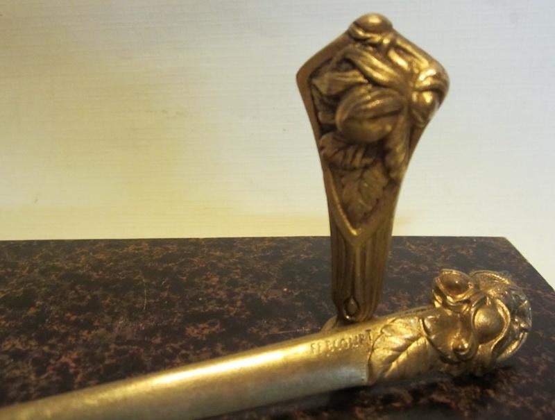 Art nouveau bureauset stempel, briefopener brons Frecourt, Verzenden
