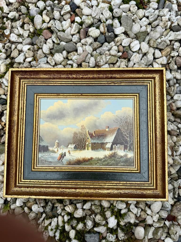 Olieverf schilderij - Winterlandschap op linnen, Antiek en Kunst, Ophalen