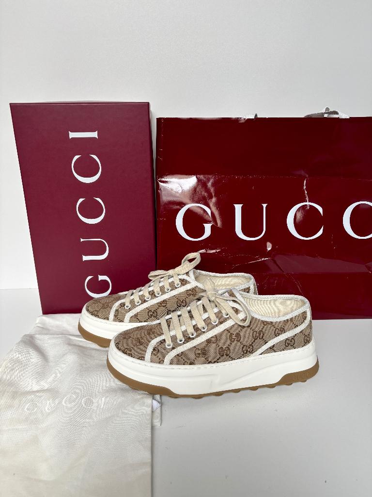 GUCCI Tennis 1977 monogram UNISEX sneakers  Maat 41,5, Bruin, Ophalen of Verzenden, Gucci, Sneakers of Gympen
