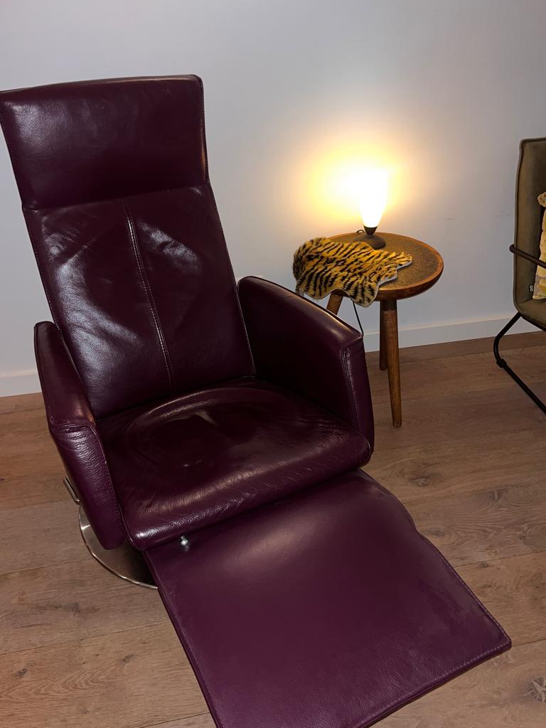 Echt leer aubergine kleur, Huis en Inrichting, Stoelen, Ophalen, Overige kleuren, Leer, Zo goed als nieuw