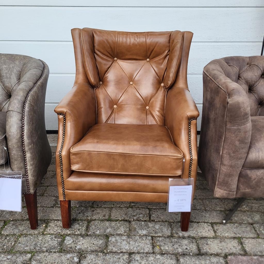 Fauteuil Pemberton in prachtig soepel rundleer cognac kleur, Ophalen, Chesterfield, 75 tot 100 cm, Zo goed als nieuw
