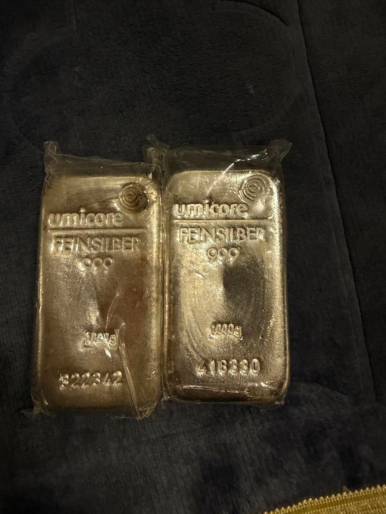 2x Umicore 1kg Zilverbaar / zilverbaren - Nieuw & Geseald, Ophalen of Verzenden, Zilver
