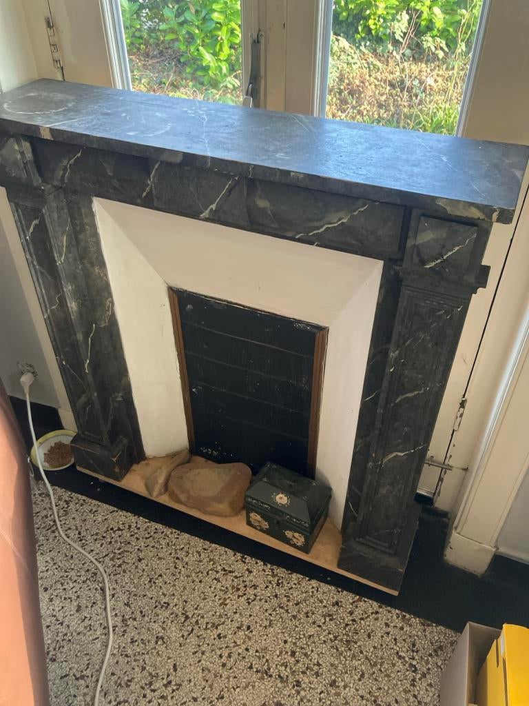 Houten Schouw met Marmerbeschildering - Frans, Huis en Inrichting, Ophalen, Gebruikt, Inbouwhaard, Houthaard