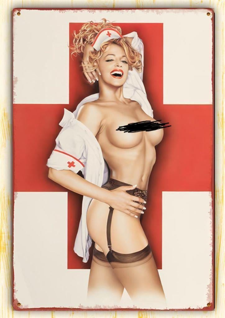Pin Up Sexy verpleegster Metalen Wandbord keet mancave, Ophalen of Verzenden, Nieuw