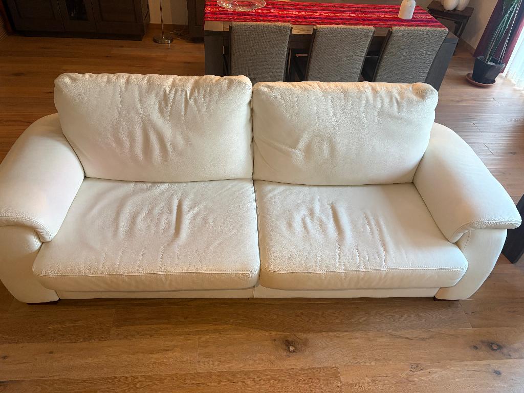 Leren 2 zitbank, kleur wit, Ophalen, Gebruikt, Minder dan 75 cm, Tweepersoons