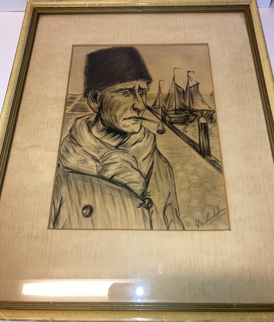 Visser met pijp gesigneerd J. v Mechelen, Antiek en Kunst, Verzenden