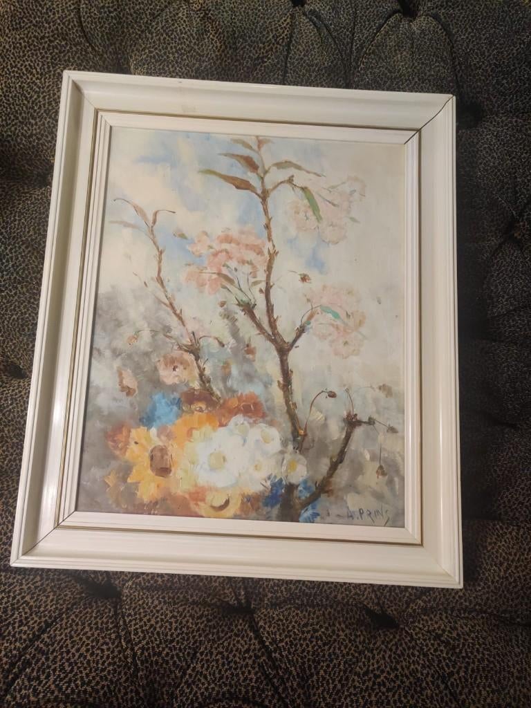 Olieverfschilderij “Bloesemtakken” – A. Prins – 60x50 cm, Ophalen
