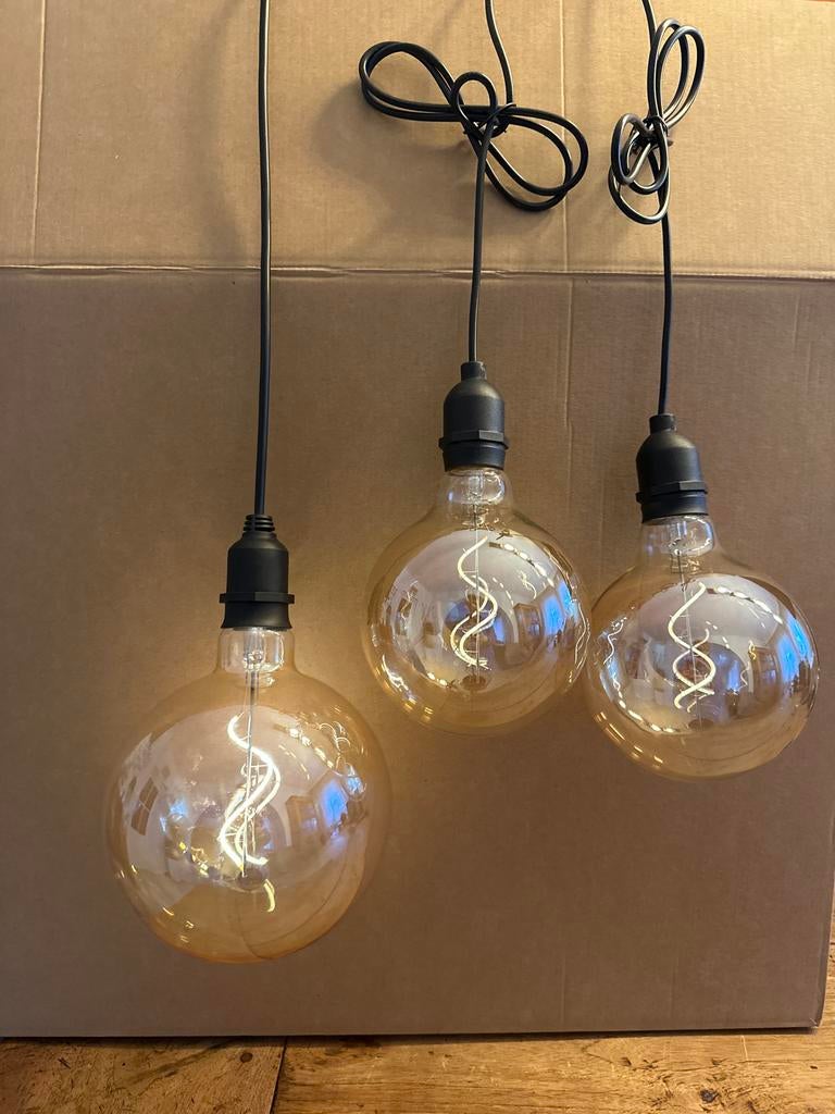Set van 3 decoratieve hanglampen op batterijen, 30 tot 60 watt, Zo goed als nieuw, Soft of Flame, Gloeilamp