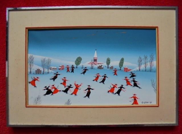 Giovanni Cariani.Italië.Schaatsen.Naïve kunst., Ophalen of Verzenden