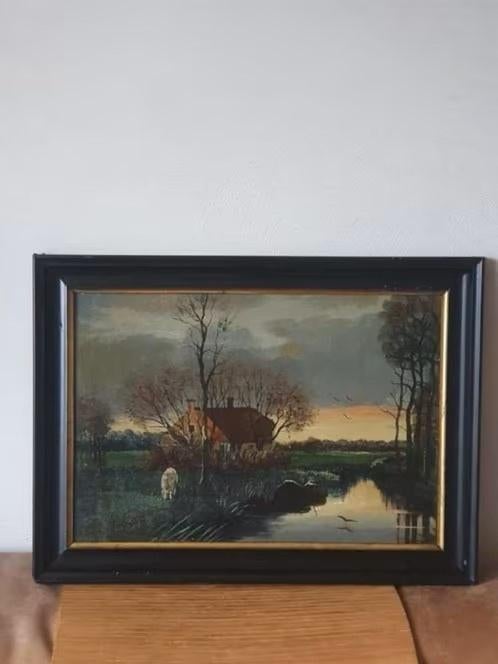 Hendrik Willem Veenendaal boerderij schaap Holl  landschap., Antiek en Kunst, Kunst | Schilderijen | Klassiek, Ophalen
