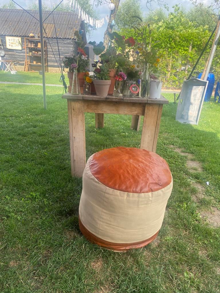 Stoere buffelleer poef / voetenbank - Loods 5, Minder dan 50 cm, Ophalen of Verzenden, Zo goed als nieuw, Leer