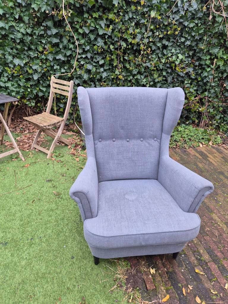 Grijze fauteuil met oren, Huis en Inrichting, Fauteuils, Ophalen, Klassiek, 75 tot 100 cm, Zo goed als nieuw
