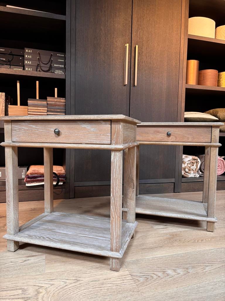 Set van 2 Nachttafels met Lade - Nieuw Oldlook Grijs, Minder dan 55 cm, Nieuw, Rechthoekig, Hout