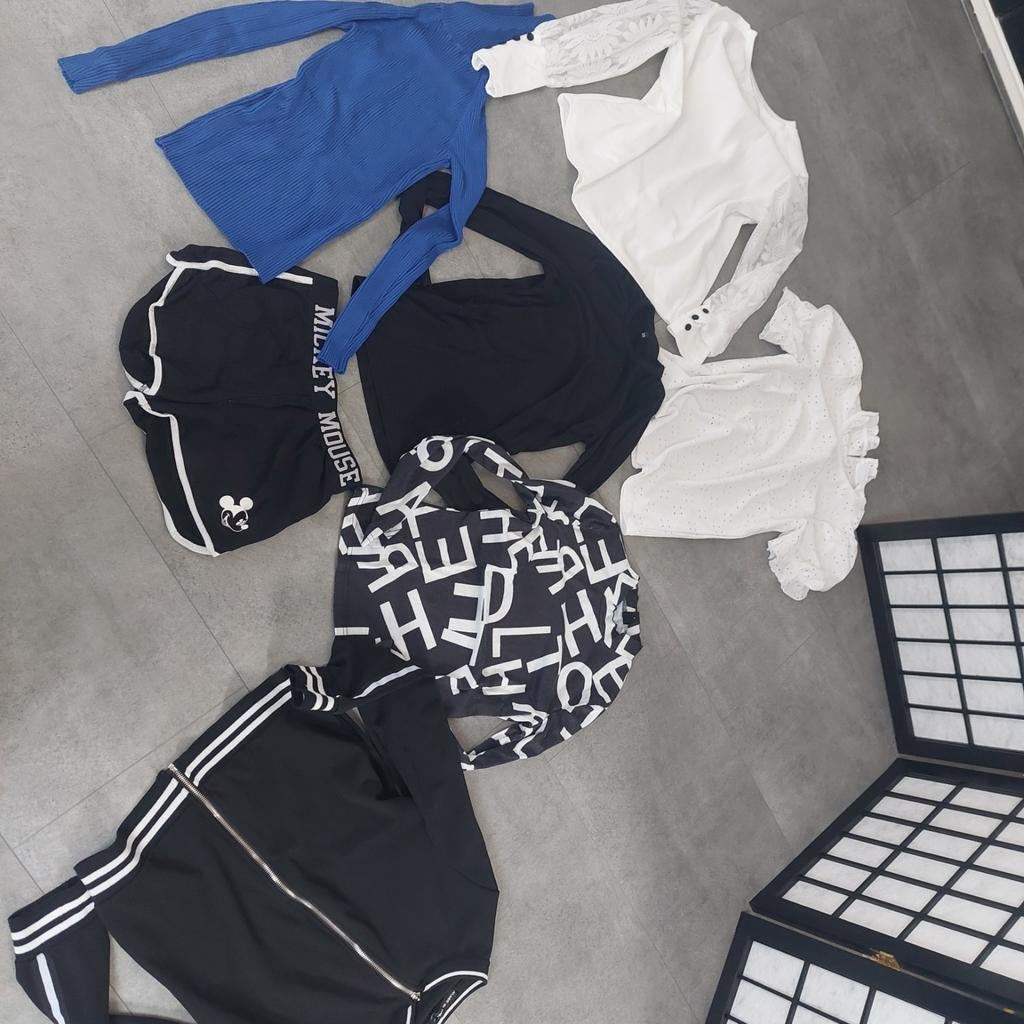 7delig kledingpakket truitjes vestje broderie effen 170/176, Ophalen of Verzenden, Gebruikt