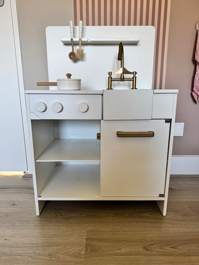 Houten speelkeuken Petit Amelie - Wit met goud, Ophalen, Gebruikt, Hout, Speelkeuken