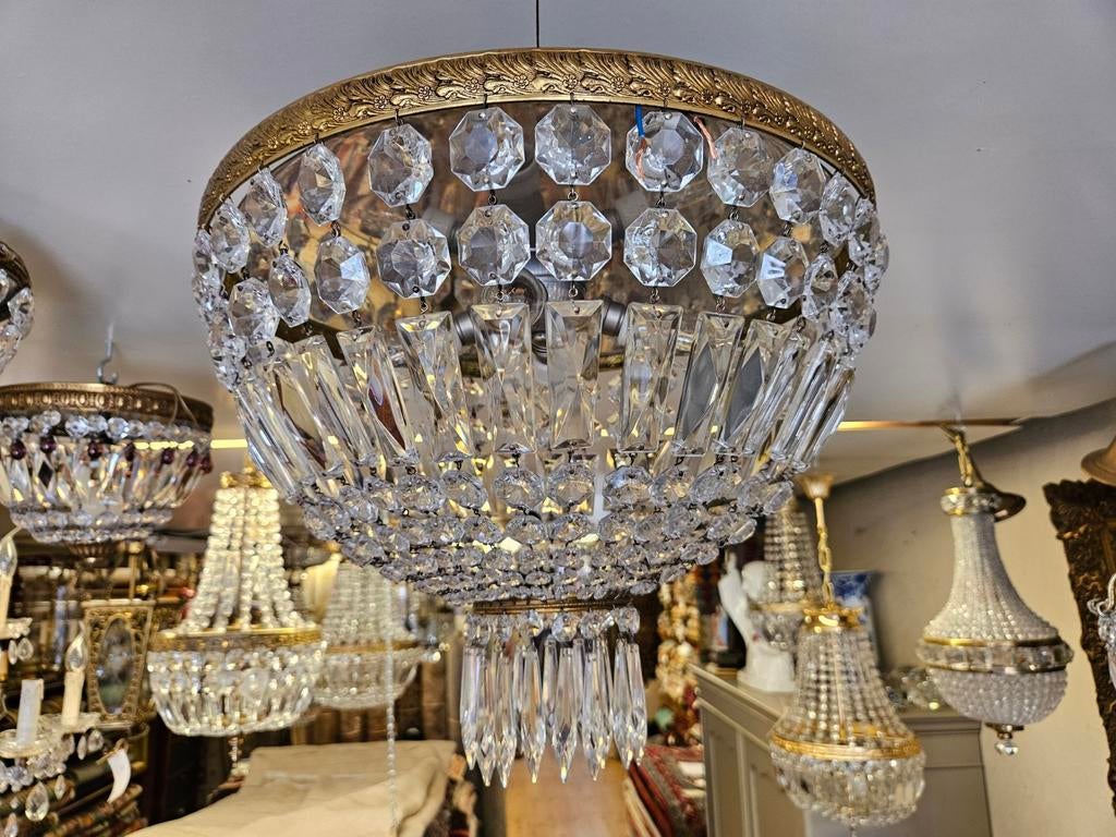 Antieke kristallen plafonnière in zeer goede staat., Ophalen of Verzenden