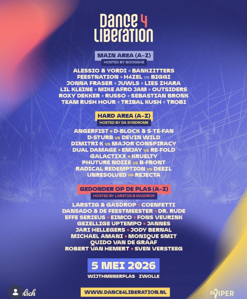 €5.50 korting bij dance4liberation bevrijdingsfestival D4L, Drie personen of meer