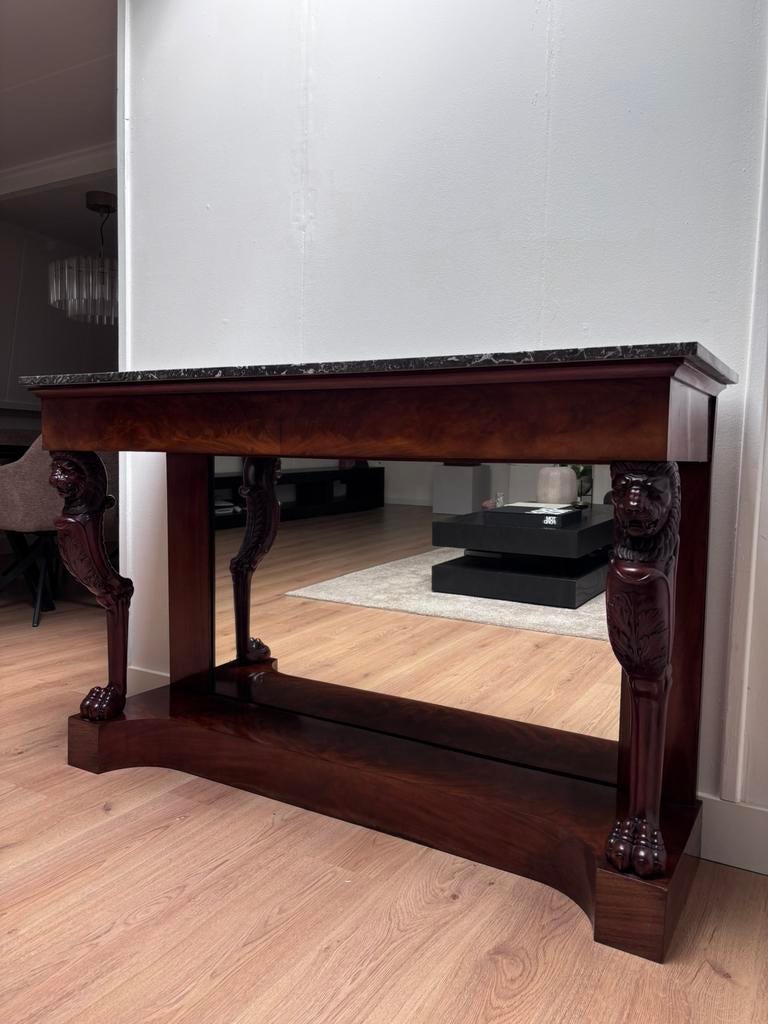 Antieke Empire trumeau/consoletafel met leeuwenkoppen, Antiek en Kunst, Ophalen, Rechthoekig