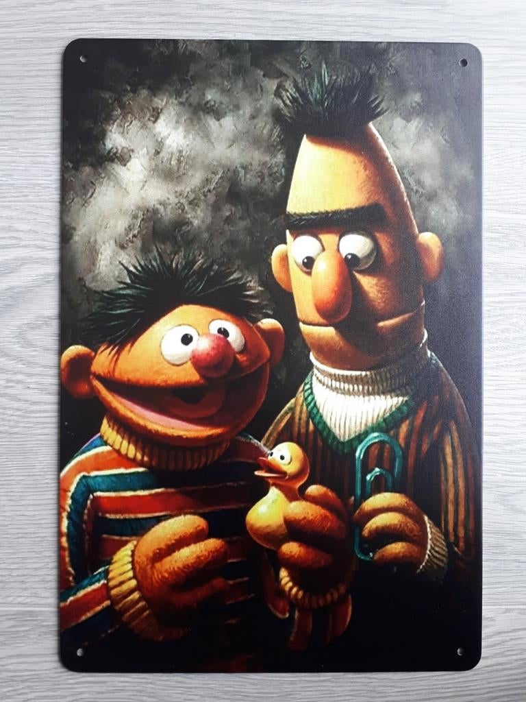 Bert En Ernie 20x30 cm Reclamebord, Ophalen of Verzenden, Nieuw, Reclamebord