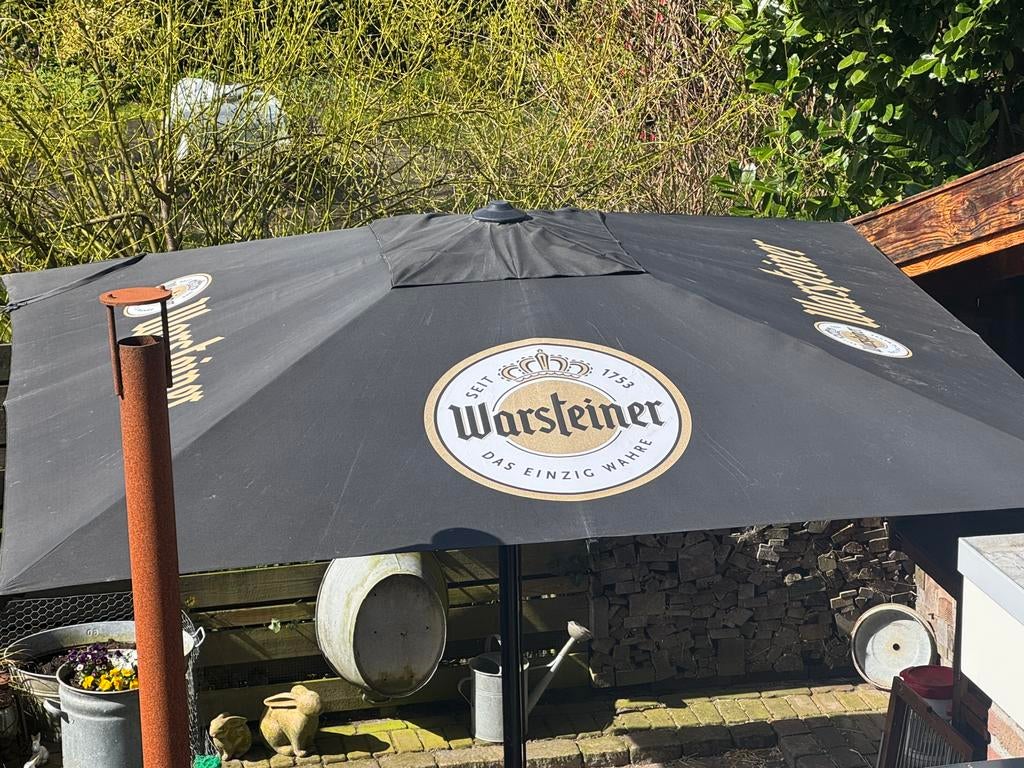 Warsteiner bier Parasol 3x3 m, Ophalen, Gebruikt, 3 tot 4 meter, Stokparasol