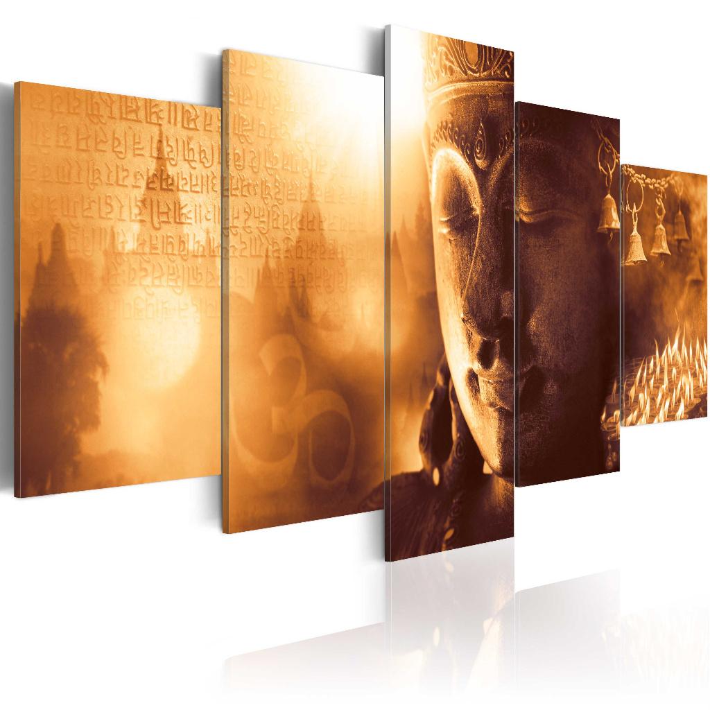887 Buddha Hoofd 5 Luik Canvas Schilderij 200x100cm 2 maten, Antiek en Kunst, Kunst | Schilderijen | Klassiek, Ophalen of Verzenden