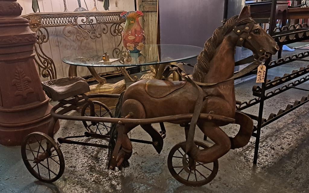 Antiek paard met sulky unieke driewieler pedalcar / trapauto, Ophalen