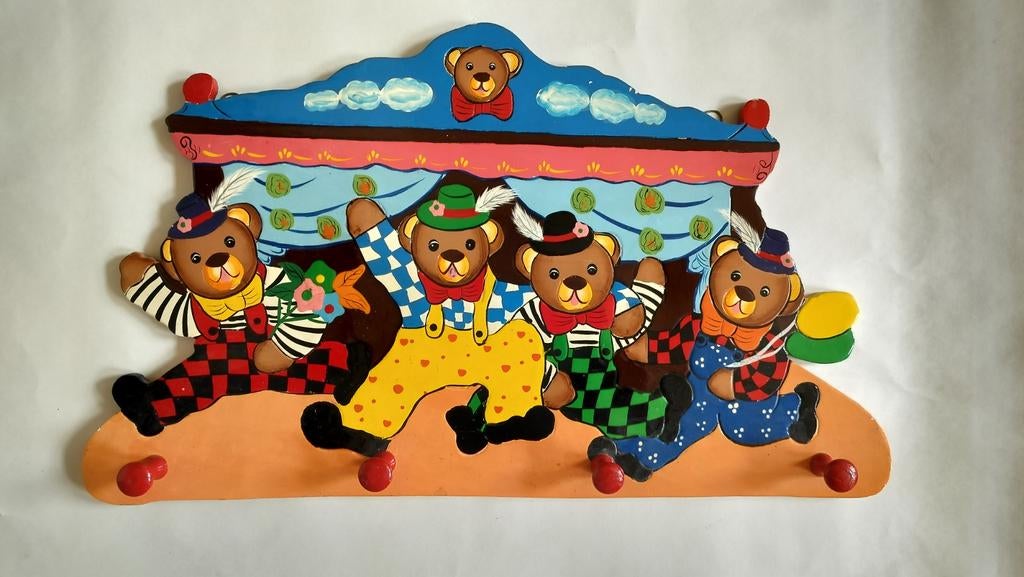 Vintage kinderkapstok kapstok beren circus brocante, Wandkapstok, Ophalen of Verzenden, Zo goed als nieuw, Minder dan 100 cm