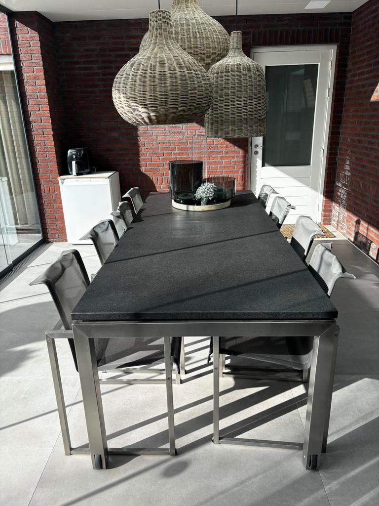 Joli tuintafel RVS net granieten blad (250x100), Tuin en Terras, Tuinsets en Loungesets, Zo goed als nieuw, Overige materialen