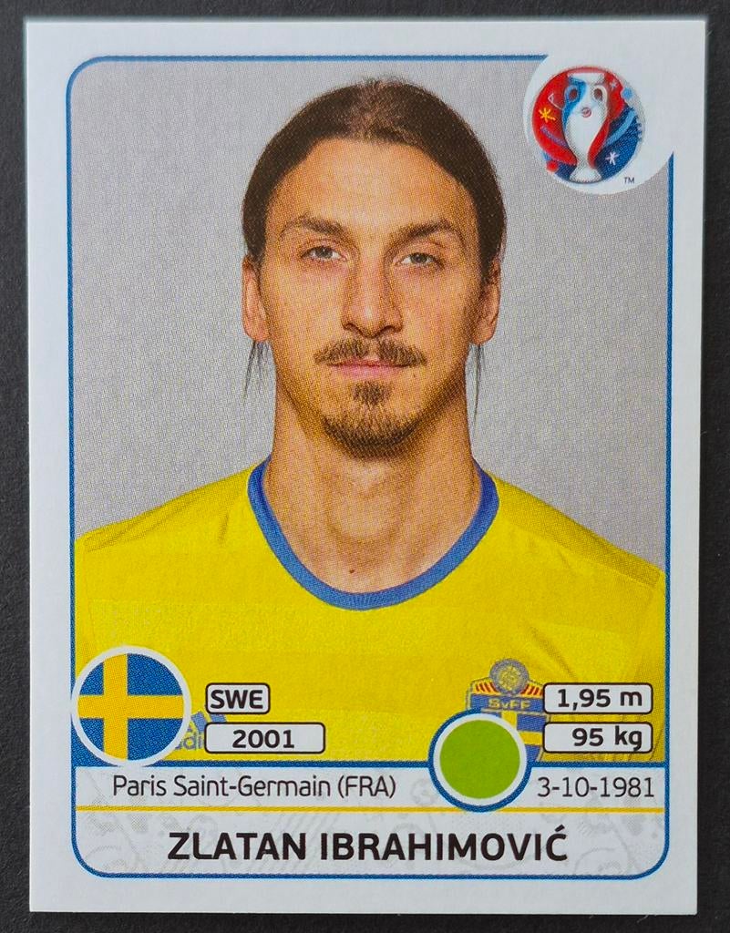 Panini sticker Zlatan Ibrahimovic - Zweden, EK 2016., Ophalen of Verzenden, Zo goed als nieuw, Buitenlandse clubs, Poster, Plaatje of Sticker
